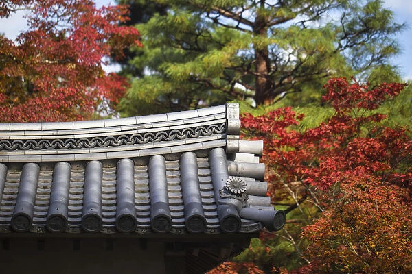 Japan, Kyoto, Arashiyama, Nison -In Temple, Roof top and Autumn foliage