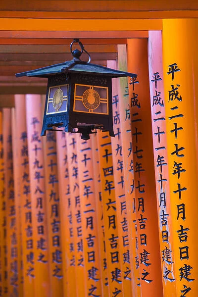 Japan, Kyoto, Fushimi Inari Shrine, vermilion torii gates, Donated and inscribed by