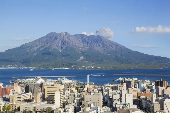 Framed Print : Japan, Kyushu, Kagoshima, Kagoshima City Skyline and Sakurajima Volcano Framed Print : Japan, Kyushu, Kagoshima, Kagoshima City Skyline and Sakurajima Volcano