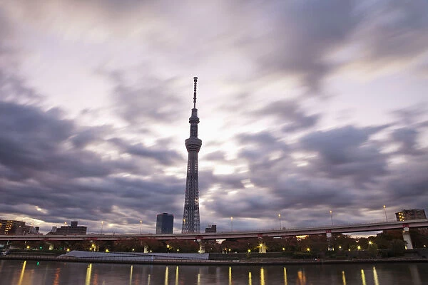 Japan, Tokyo, Asakusa, Sky Tree Tower and Sumida River, Architect Nikken Sekkei