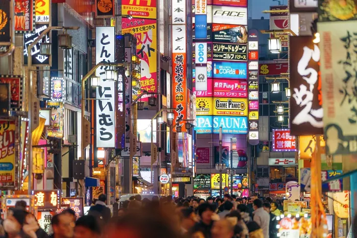 Framed Print : Japan, Tokyo, Crowds walk under bright neon signs in Shinjuku's Kabukicho district Framed Print : Japan, Tokyo, Crowds walk under bright neon signs in Shinjuku's Kabukicho district