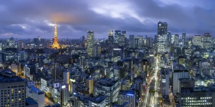 Framed Print : Japan, Tokyo, elevated night view of the city skyline and iconic illuminated Tokyo Tower