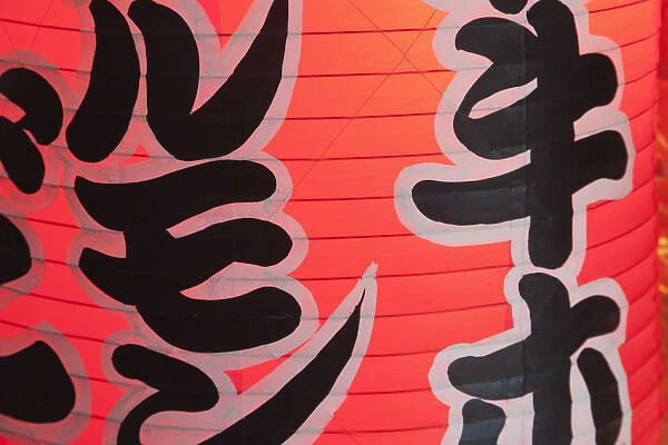 Japan, Tokyo, Japanese Writing on Restaurant Paper Lantern