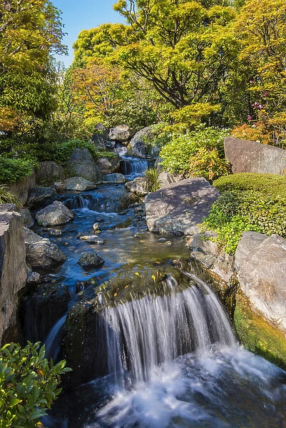 Japanese style garden with waterfall, Senso-ji Temple, Asakusa district, Tokyo, Japan