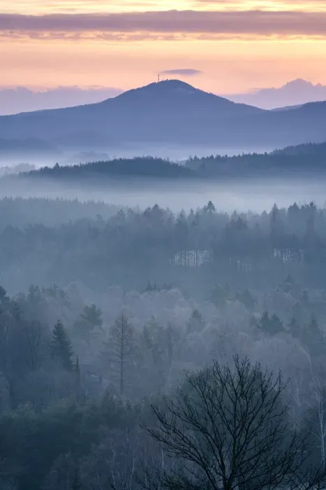 Framed Print : Jedlova mountain in Lusatian mountains rising above fog taken from Krizovy vrch hill Framed Print : Jedlova mountain in Lusatian mountains rising above fog taken from Krizovy vrch hill