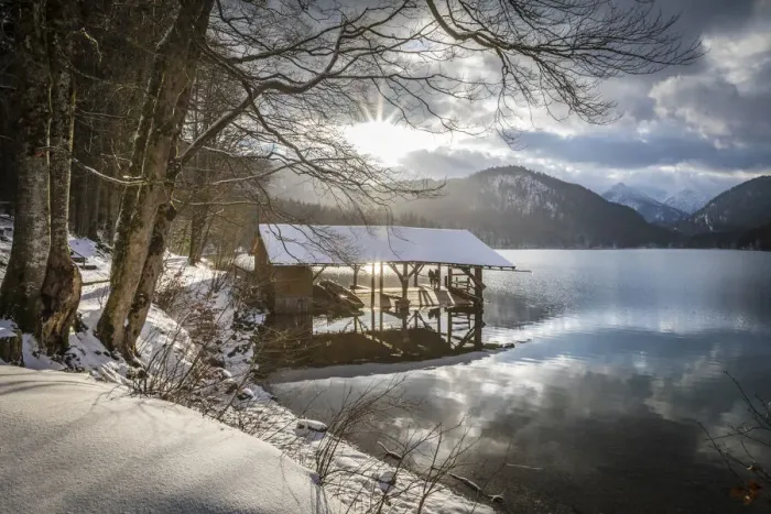 Framed Print : Jetty on the Lake Alpsee near Hohenschwangau, Schwangau, Allgaeu, Bavaria, Germany Framed Print : Jetty on the Lake Alpsee near Hohenschwangau, Schwangau, Allgaeu, Bavaria, Germany