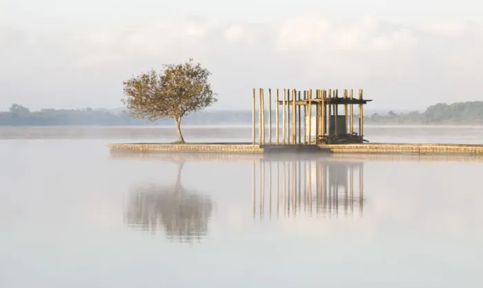 Framed Print : Jetty on the lake Azur, Les Landes, Franc Framed Print : Jetty on the lake Azur, Les Landes, Franc