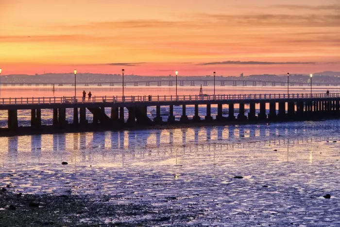 Framed Print : Jetty on Tagus river in low tide. Alcochete, Portugal
