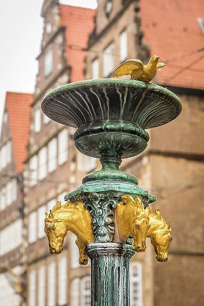 Jeweler`s fountain on Obernstrasse, near the market square, Bremen, Germany