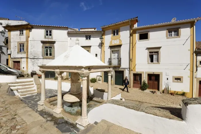 Framed Print : The jewish quarter and the manueline fountain in the historical village of Castelo Framed Print : The jewish quarter and the manueline fountain in the historical village of Castelo