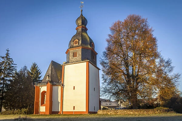 Johannes church in Niederseelbach in late autumn, Niedernhausen, Hesse, Germany