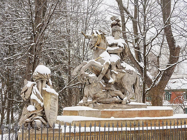 John III Sobieski Monument, Lazienki Park or Royal Baths Park, winter, Warsaw, Masovian Voivodeship, Poland