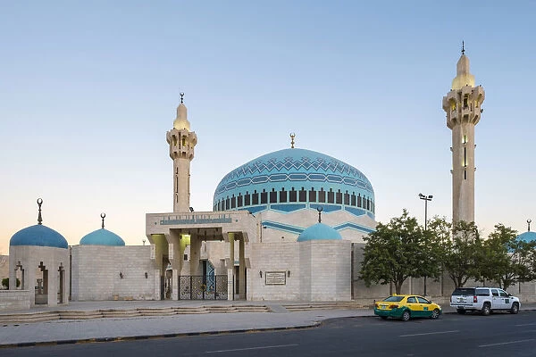 Jordan, Amman Governorate, Amman. King Abdullah I Mosque at sunset