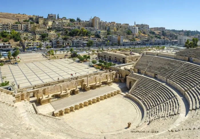 Framed Print : Jordan, Amman Governorate, Amman. View from the top of the 2nd-century Roman theatre Framed Print : Jordan, Amman Governorate, Amman. View from the top of the 2nd-century Roman theatre