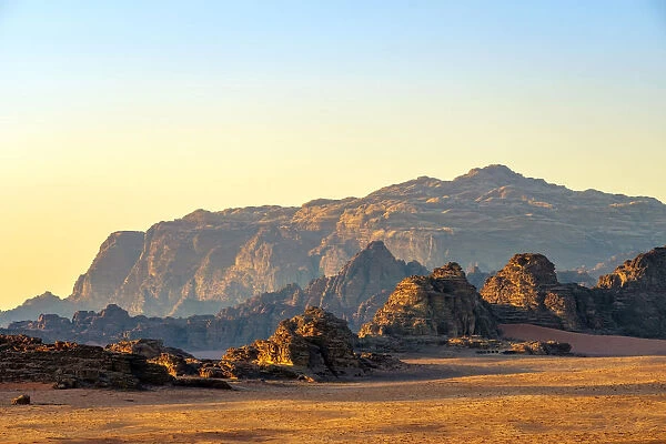 Jordan, Aqaba Governorate, Wadi Rum. Wadi Rum Protected Area, UNESCO World Heritage Site