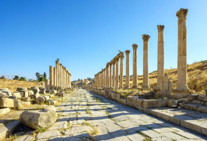 Framed Print : Jordan, Jerash Governorate, Jerash. Colonnaded street (cardo maximus) in the ancient Framed Print : Jordan, Jerash Governorate, Jerash. Colonnaded street (cardo maximus) in the ancient