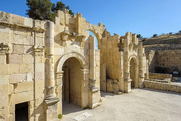 Jordan, Jerash Governorate, Jerash. South gate at the entrance of the ancient Roman