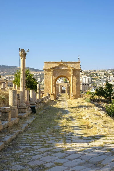 Jordan, Jerash Governorate, Jerash. West gate at the ruins of the ancient Roman city
