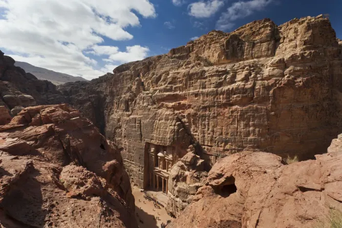 Framed Print : Jordan, Petra-Wadi Musa, Ancient Nabatean City of Petra, elevated view of the Treasury