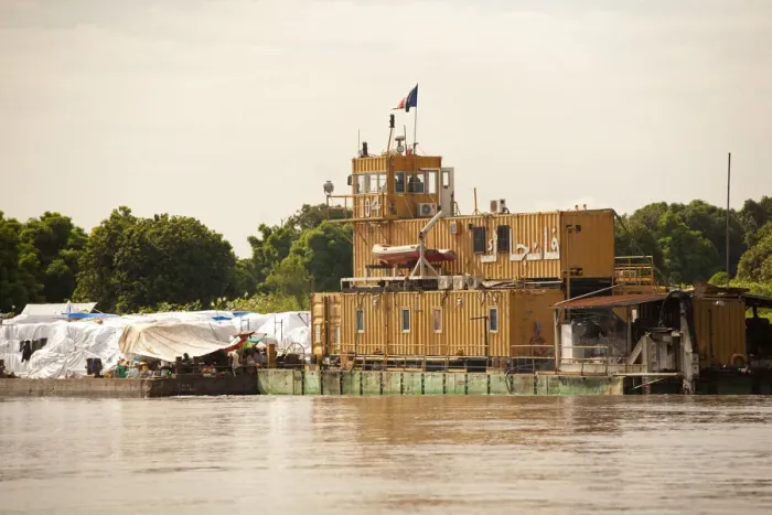 Framed Print : Juba, South Sudan. Barges transporting goods on the river Nile