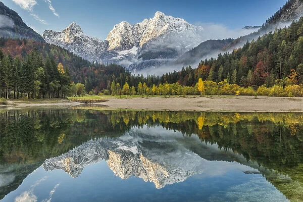 Julian Alps reflected in Jasna Lake, Slovenia