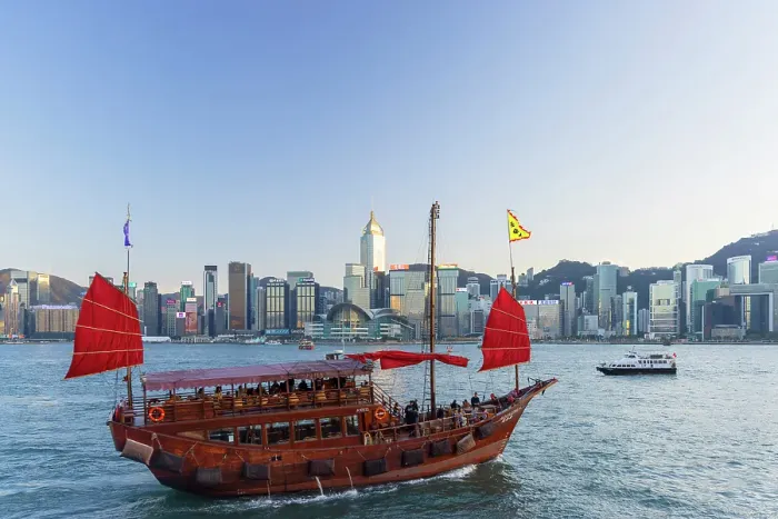 Framed Print : Junk boat and skyline of Hong Kong Island, Wan Chai, Hong Kong Island, Hong Kong Framed Print : Junk boat and skyline of Hong Kong Island, Wan Chai, Hong Kong Island, Hong Kong