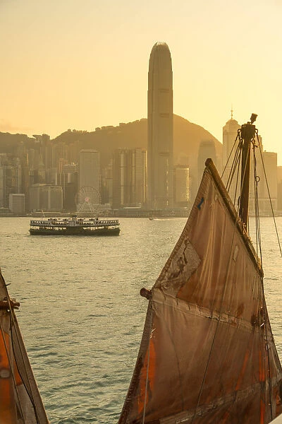 Junk boat in Victoria Harbour, Hong Kong Island, Hong Kong