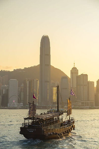Junk boat in Victoria Harbour, Hong Kong Island, Hong Kong