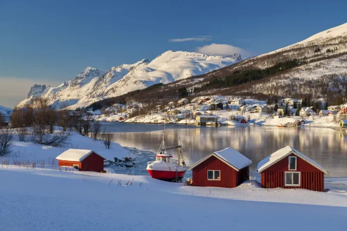 Framed Print : Kaldfjord Harbour in Winter, Kavaloya Island, Tromso, Norway Framed Print : Kaldfjord Harbour in Winter, Kavaloya Island, Tromso, Norway