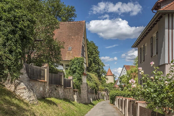 Kapuzinerweg at the city wall of Dinkelsbuhl, Middle Franconia, Bavaria, Germany
