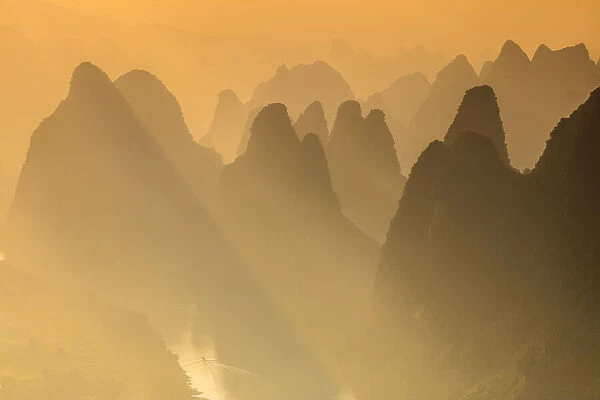 Karst limestone peaks of Yangshou and the Li River, Guangxi Yangshuo, China
