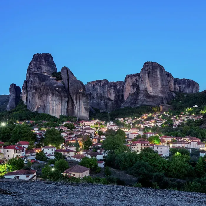Framed Print : Kastraki Village at dusk, elevated view, Meteora, Thessaly, Greece Framed Print : Kastraki Village at dusk, elevated view, Meteora, Thessaly, Greece