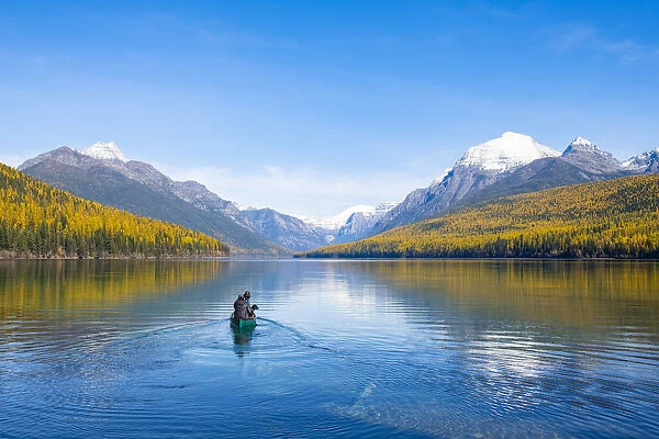 Kayaking on Bowman Lake, Glacier National Park, Montana, USA