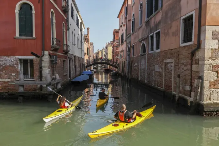Framed Print : Kayaks in Venice, Veneto, Italy, Europe Framed Print : Kayaks in Venice, Veneto, Italy, Europe