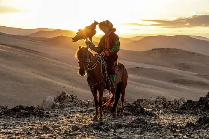 Framed Print : Kazakh Eagle at sunset on horseback with his trained golden eagle, Bayan-Ulgii Province, Western Mongolia, Asia Framed Print : Kazakh Eagle at sunset on horseback with his trained golden eagle, Bayan-Ulgii Province, Western Mongolia, Asia