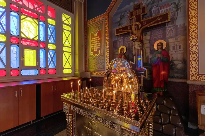 Framed Print : Kazakhstan, Almaty, Zenkov Russian orthodox cathedral interior, a candlelit altar Framed Print : Kazakhstan, Almaty, Zenkov Russian orthodox cathedral interior, a candlelit altar