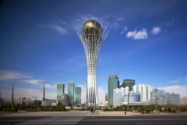 Kazakhstan, Astana, Nurzhol Bulvar - central boulevard, Bayterek Tower, Northern Lights