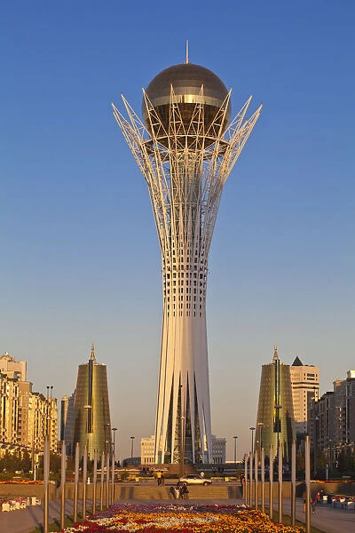 Kazakhstan, Astana, Nurzhol Bulvar - central boulevard, Bayterek Towerand twin golden