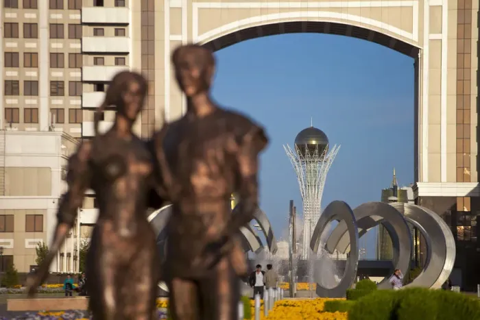 Framed Print : Kazakhstan, Astana, Statue infront of KazMunaiGas building home to the Oil and Gas Framed Print : Kazakhstan, Astana, Statue infront of KazMunaiGas building home to the Oil and Gas
