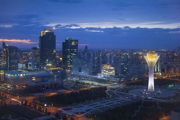 Kazakhstan, Astana, View of City Center looking towards the Bayterek Tower