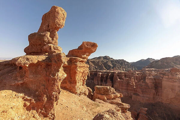Kazakhstan, Charyn Canyon, rock formations on the edge of the canyon
