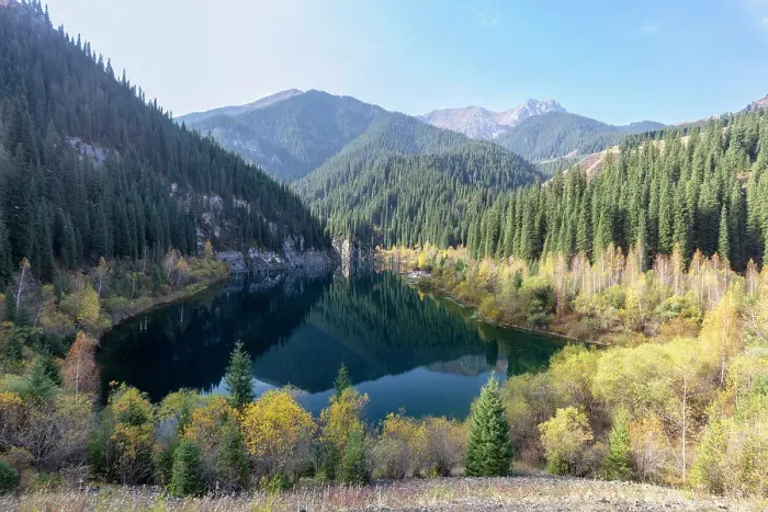 Framed Print : Kazakhstan, Kolsay lakes National park, lake Kaindy in the autumn