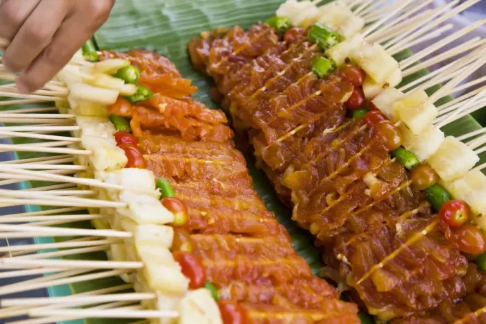Framed Print : Kebabs, skewered meat for barbecue on street stall, Bangkok, Thailand Framed Print : Kebabs, skewered meat for barbecue on street stall, Bangkok, Thailand