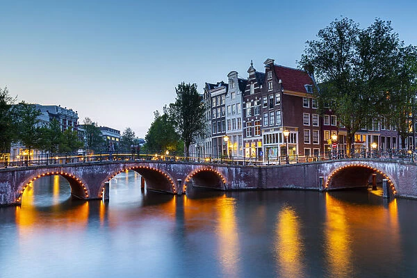 Keizersgracht canal at dusk, Amsterdam, North Holland, Netherlands