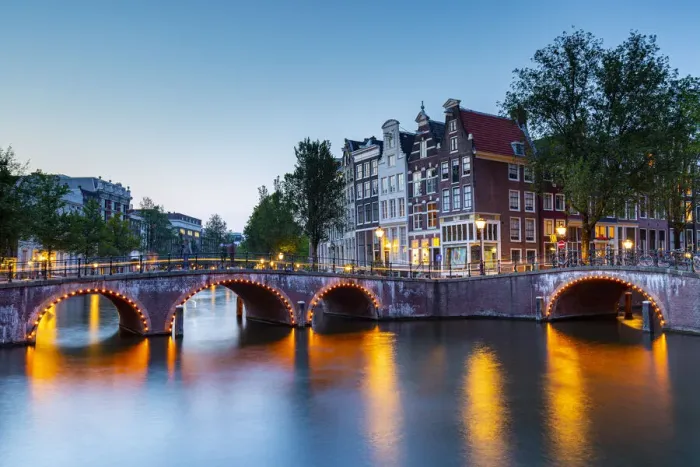 Framed Print : Keizersgracht canal at dusk, Amsterdam, North Holland, Netherlands