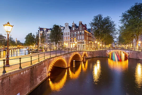 Keizersgracht canal at dusk, Amsterdam, North Holland, Netherlands