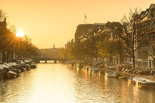 Keizersgracht canal at sunset, Amsterdam, Netherlands