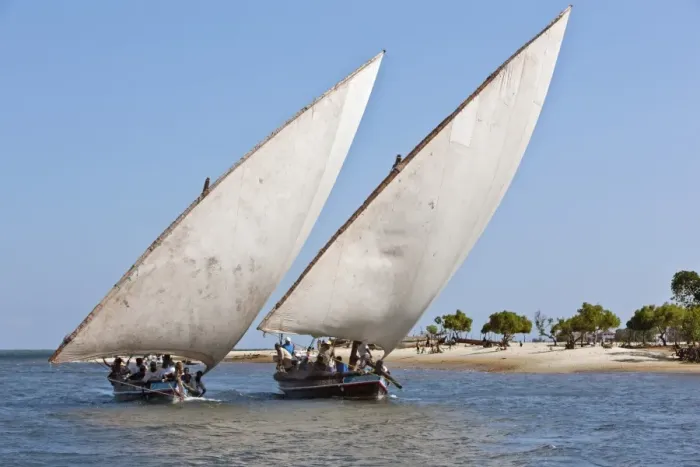 Framed Print : Kenya. Two Jahazi boats sailing off Lamu Island. The main way to transport goods in the Lamu Archipelago Framed Print : Kenya. Two Jahazi boats sailing off Lamu Island. The main way to transport goods in the Lamu Archipelago