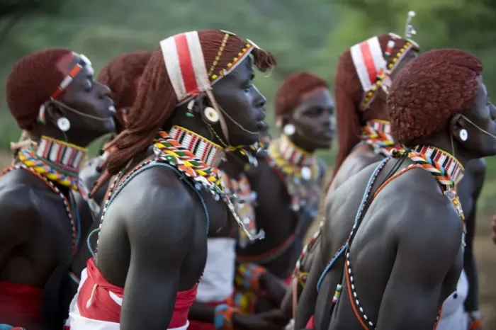 Framed Print : Kenya, Laikipia, Ol Malo. Samburu warriors sing, clap and dance in their traditional dress at a manyatta Framed Print : Kenya, Laikipia, Ol Malo. Samburu warriors sing, clap and dance in their traditional dress at a manyatta