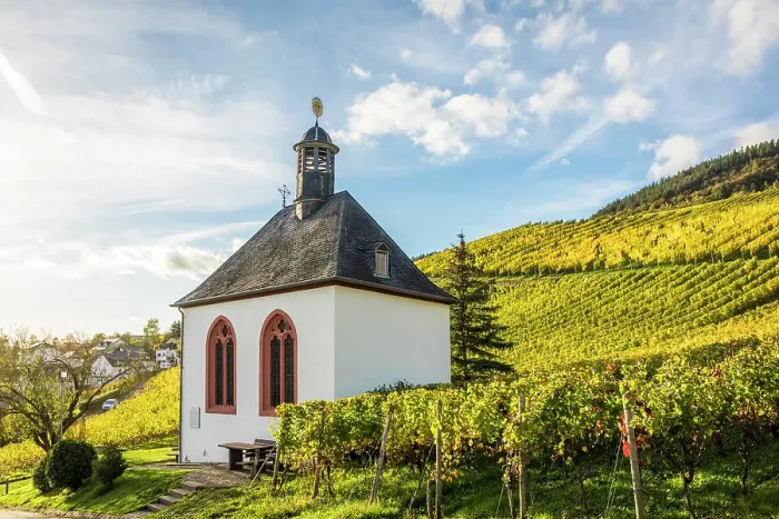 Framed Print : Kesselstatt Chapel in the vineyards near Kroev on the Mosel, Mosel, Rhineland-Palatinate, Germany